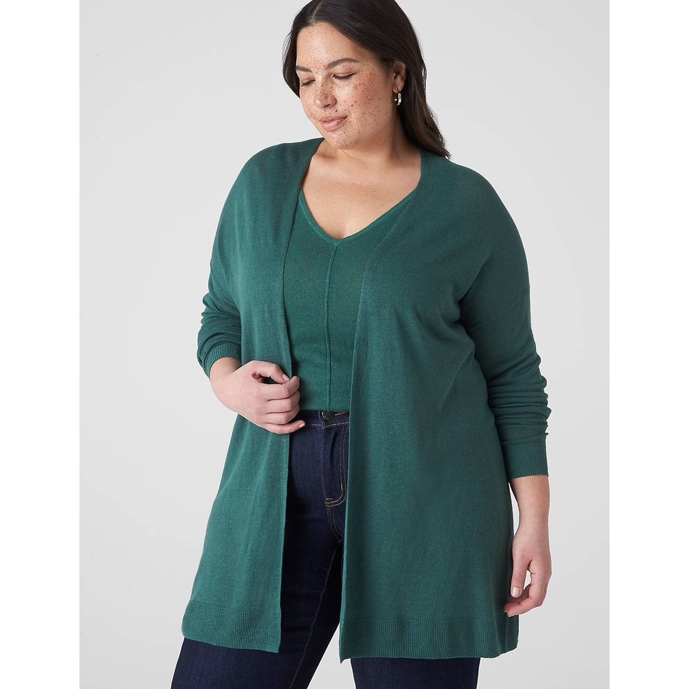 Lane Bryant Green Long Sleeve Open Front Cardigan Top Linen Blend Sweater 18/20